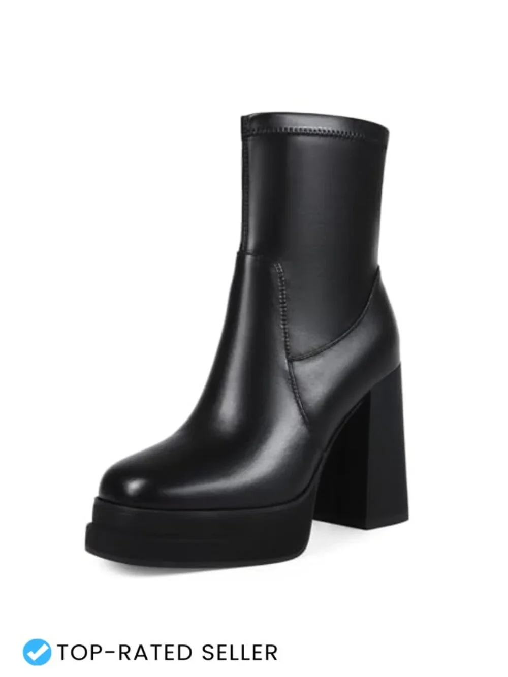 Women's Platform Ankle Booties Chunky Block Heel Square Toe Stretch Fabric